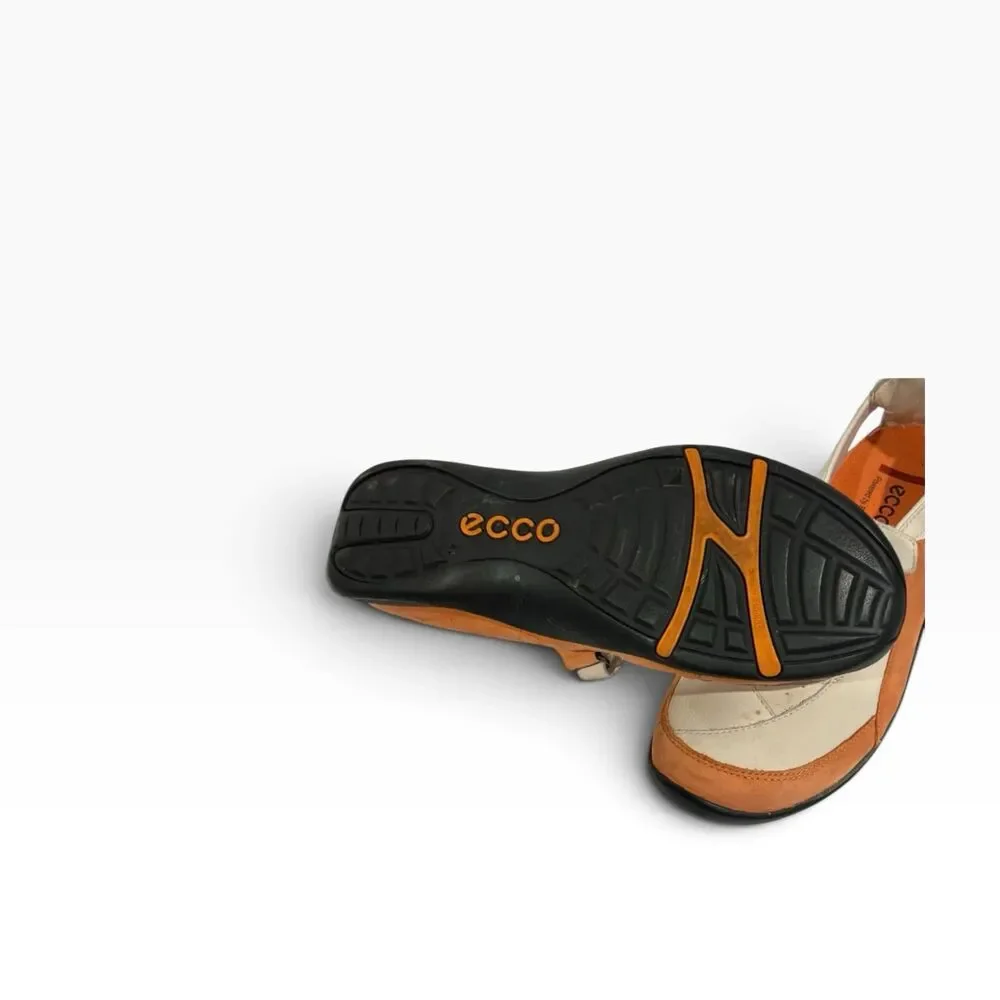 ECCO Receptor Technology Women’s 10/10/10.5 Orange White Leather Mary Jane Shoes